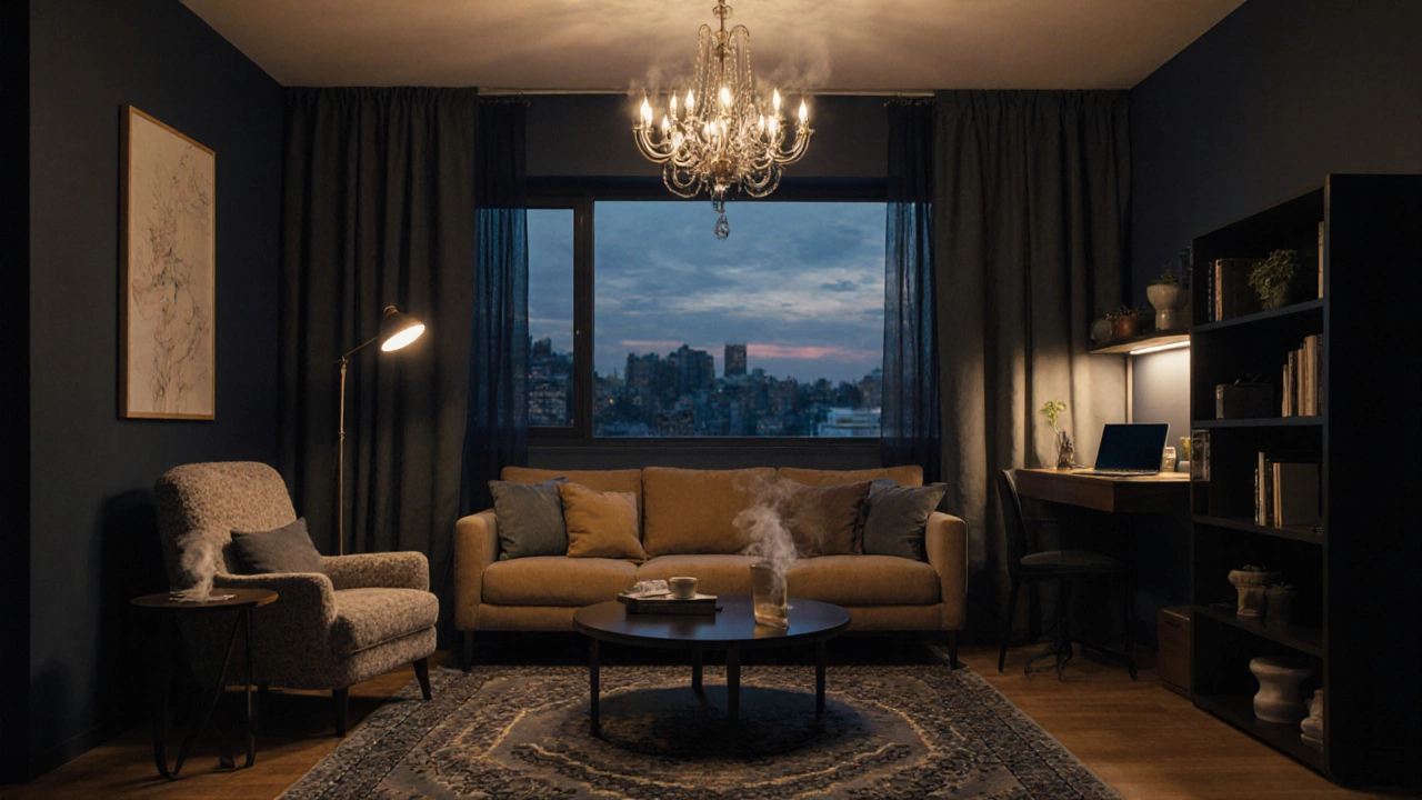 Зонирование гостиной: зона общения, читальный уголок, рабочий стол, освещение.