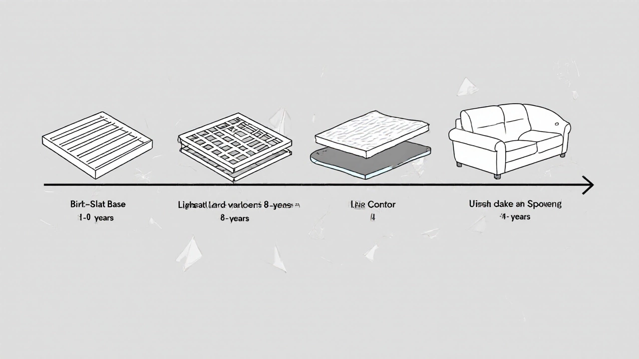 Визуальная хронология срока службы разных типов оснований дивана.