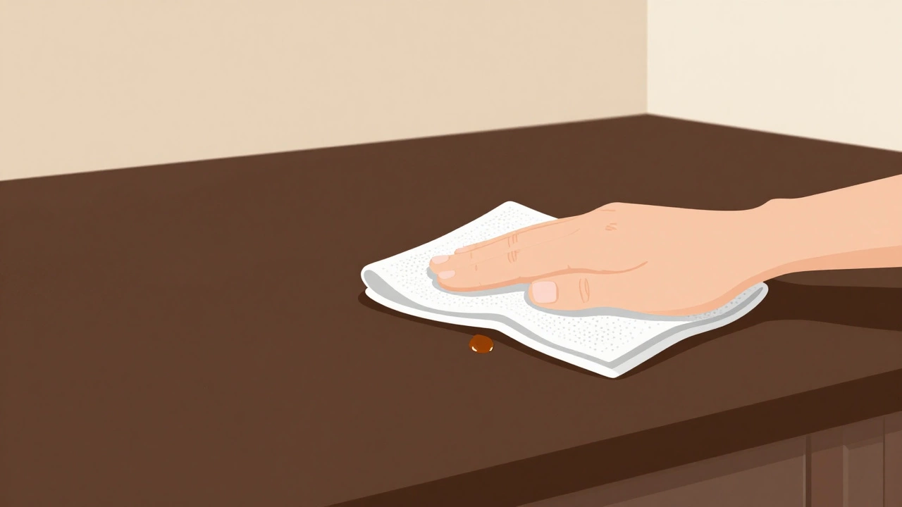 Темно-коричневые и светлые фасады в сочетании, рука протирает поверхность, следы почти незаметны.