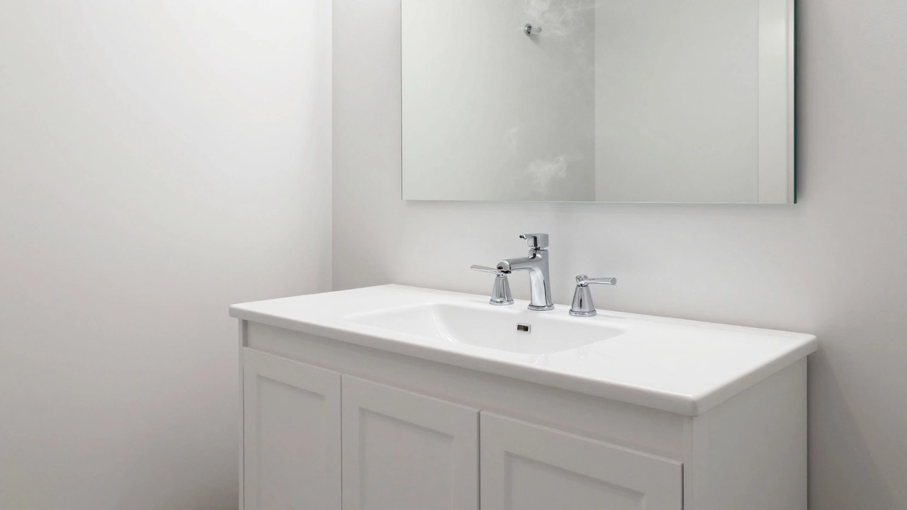 Современная ванная комната с влагостойкой мебелью и чистой вентиляцией