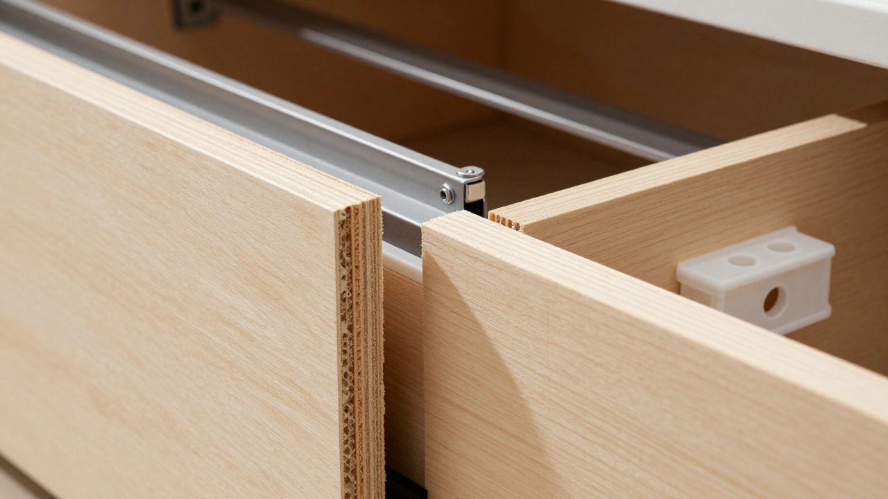 Сравнение конструкции каркаса: слева — треснувшая ЛДСП, справа — толстые березовые ламели и металлические крепления Blum.