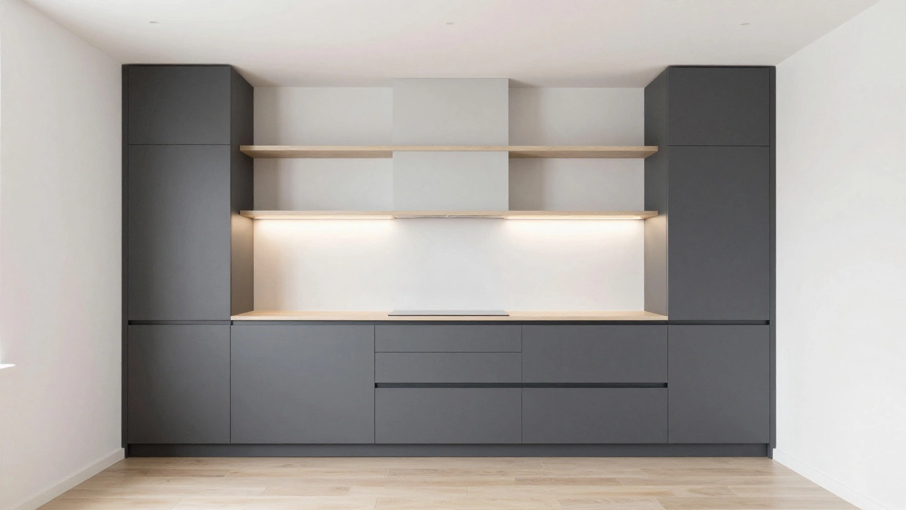 Кухня с темными нижними шкафами и светлым верхом для визуального расширения